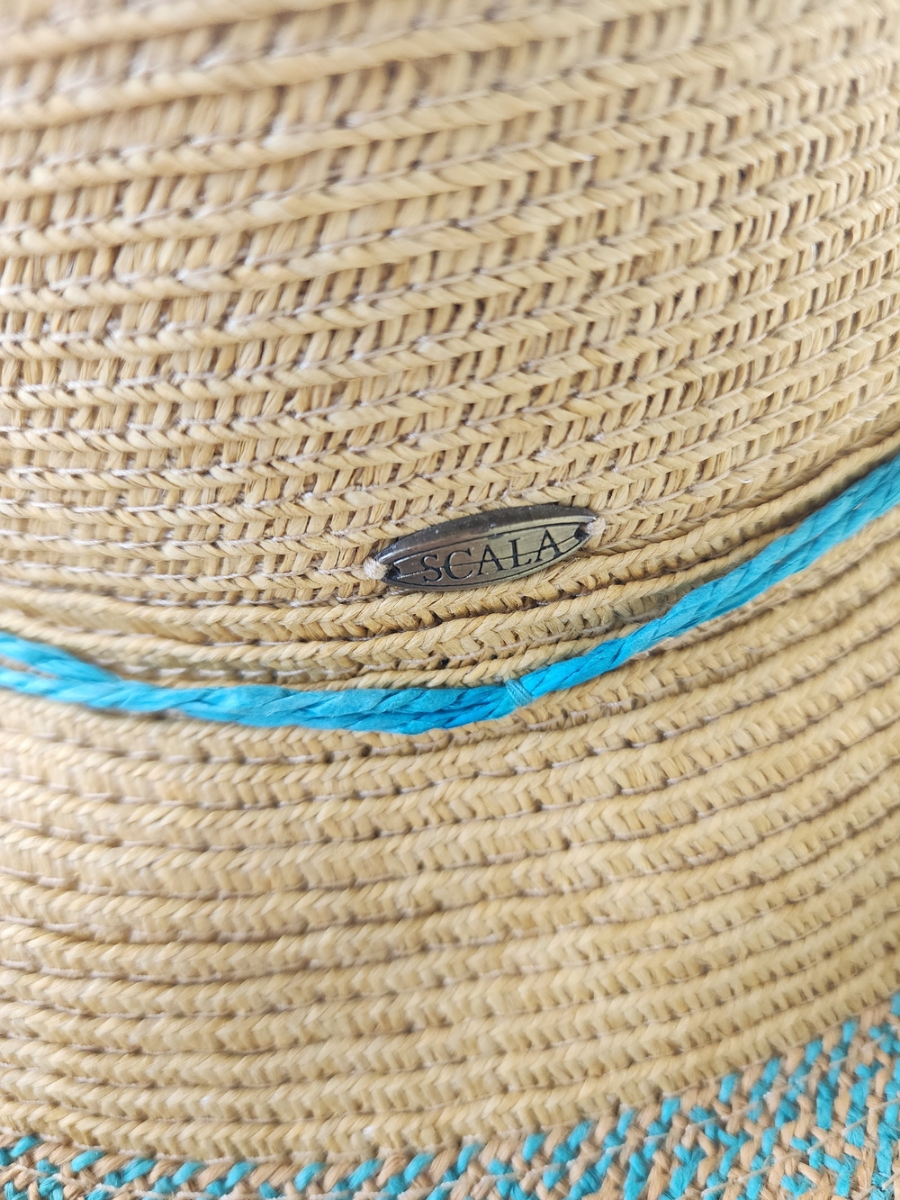 Scala Tan Straw Hat with Turquoise Blue Accent - Picture 5 of 6